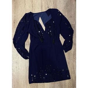 Free People Desert Perfume Blue Dress 6 Sequin Open Back Long Sleeve